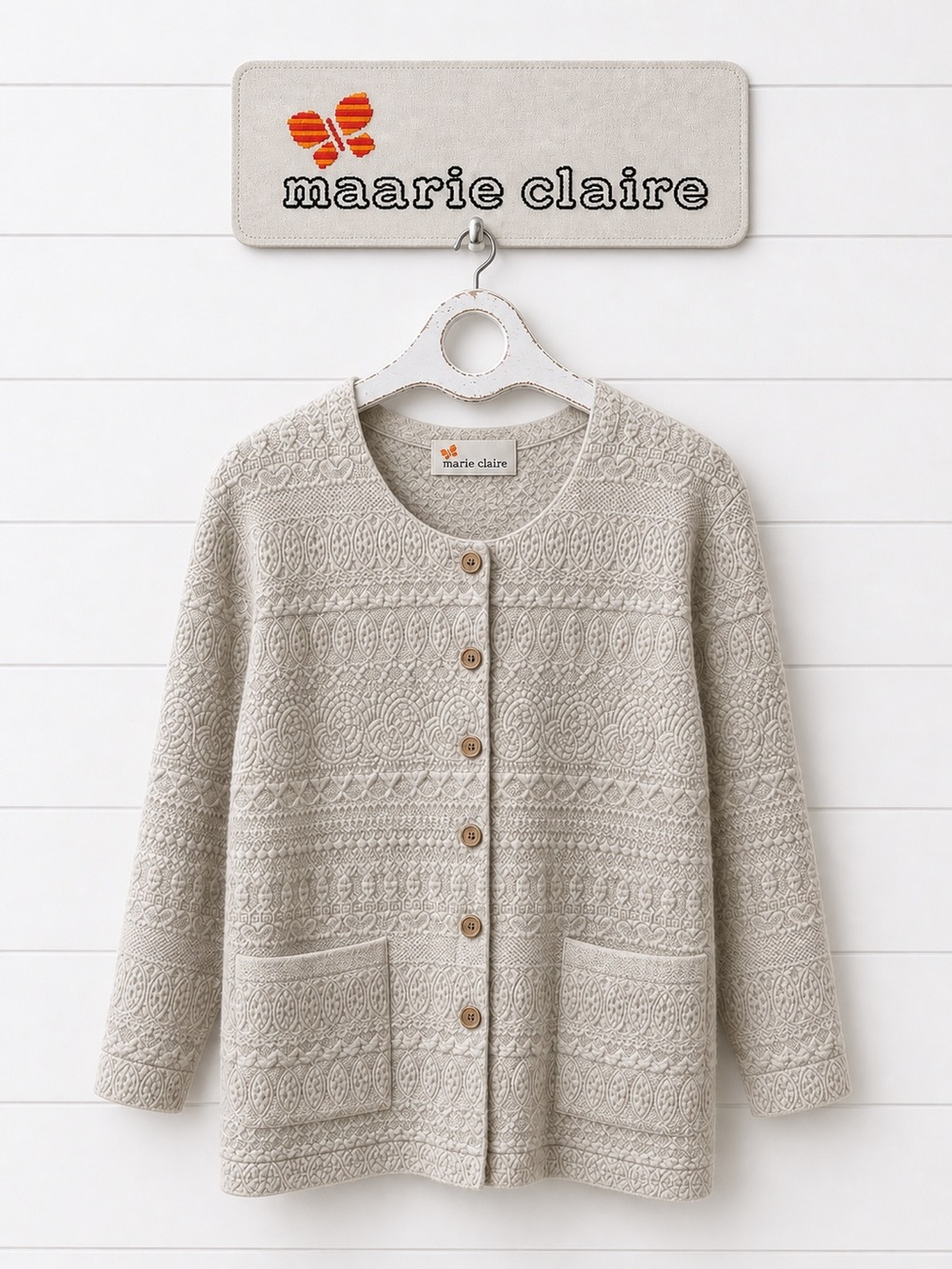 MARIE CLAIRE Cream Vintage Textured Cardigan Size M